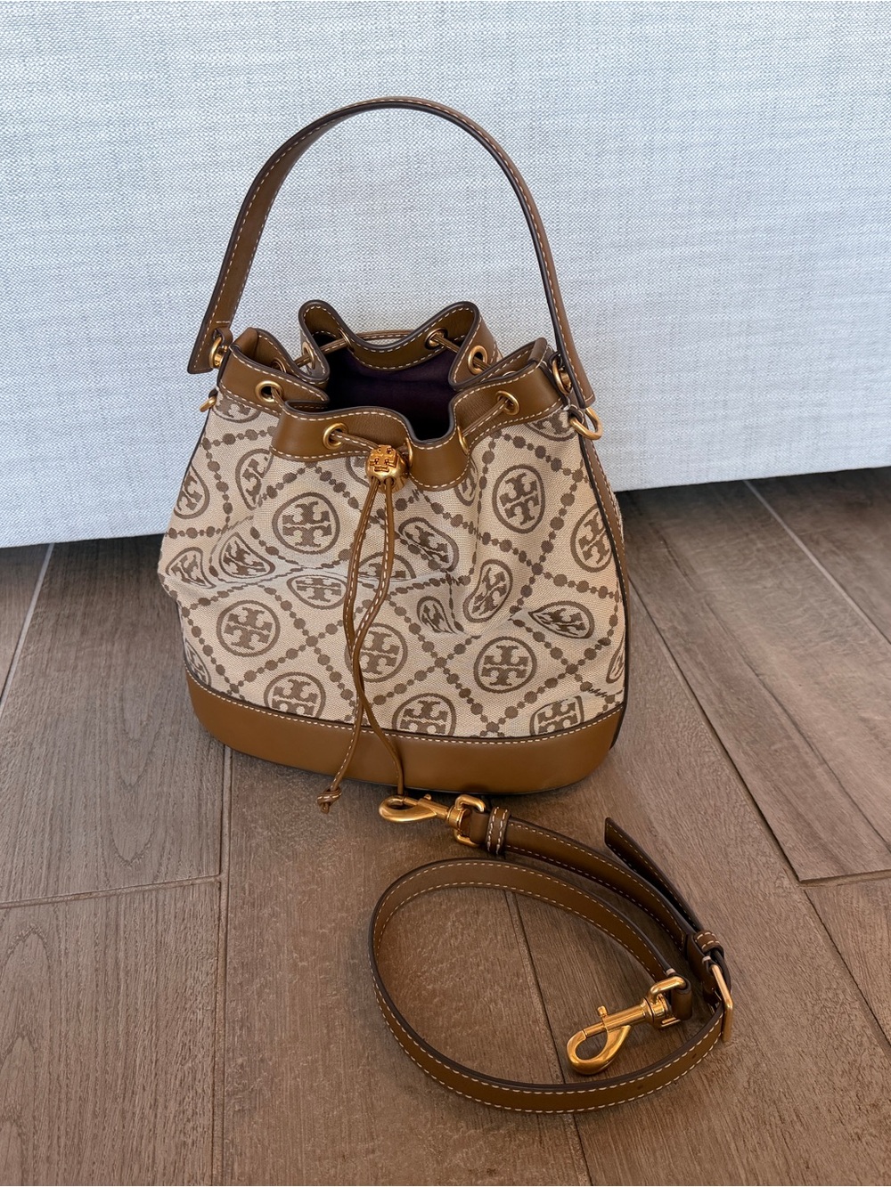 Tory Burch T logo Monogram Jacquard Bucket Bag
